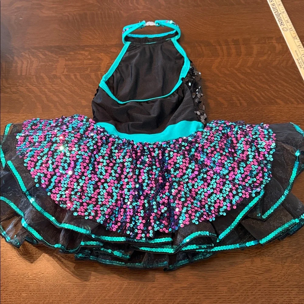 Glamour Costumes Small child. Sparkling Black & Teal Kids Dance Costume Dress-up